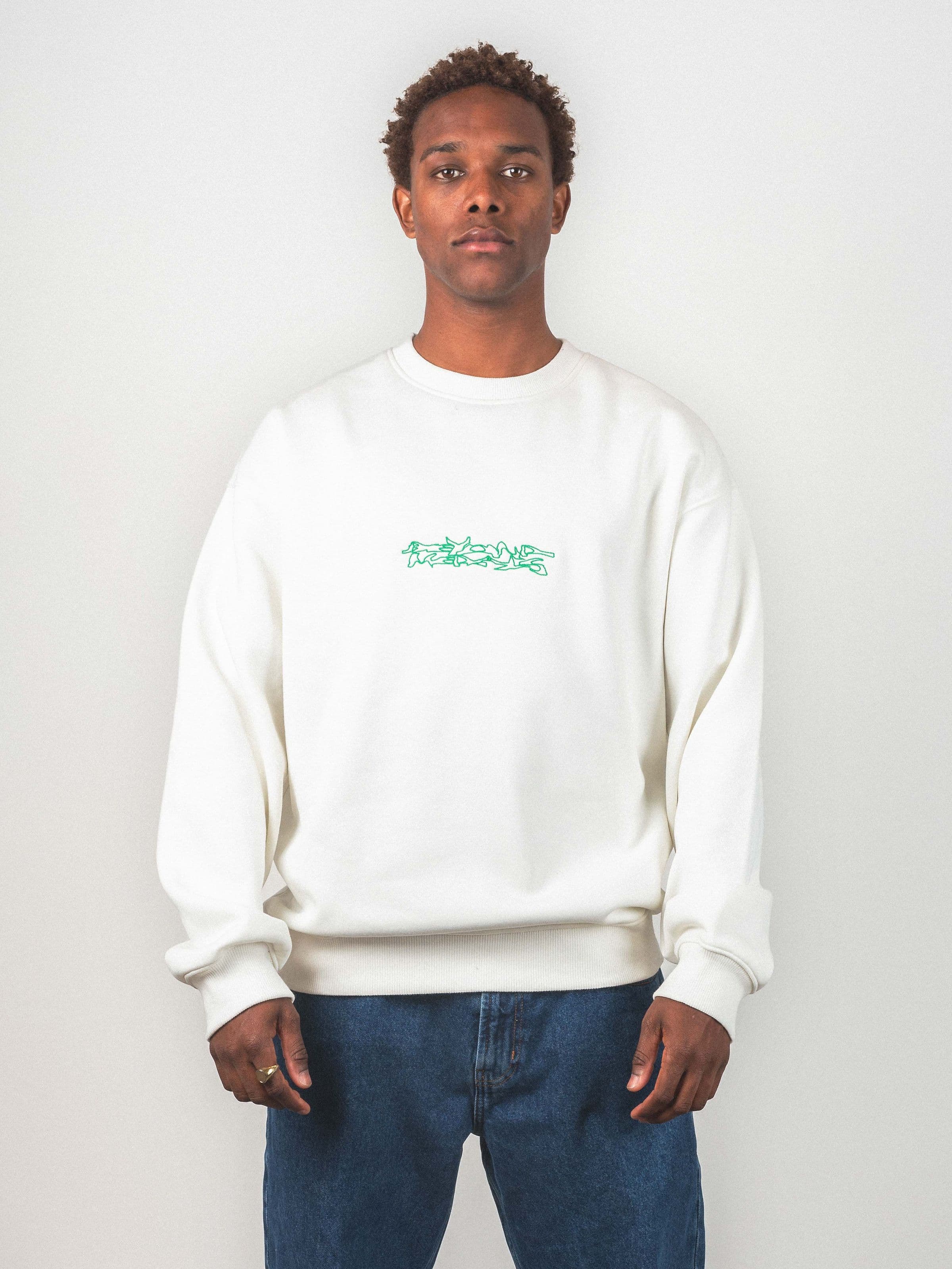 Soft sweatshirt, Fortunato Crewneck in white worn by model, Beyond Medals, 2024.