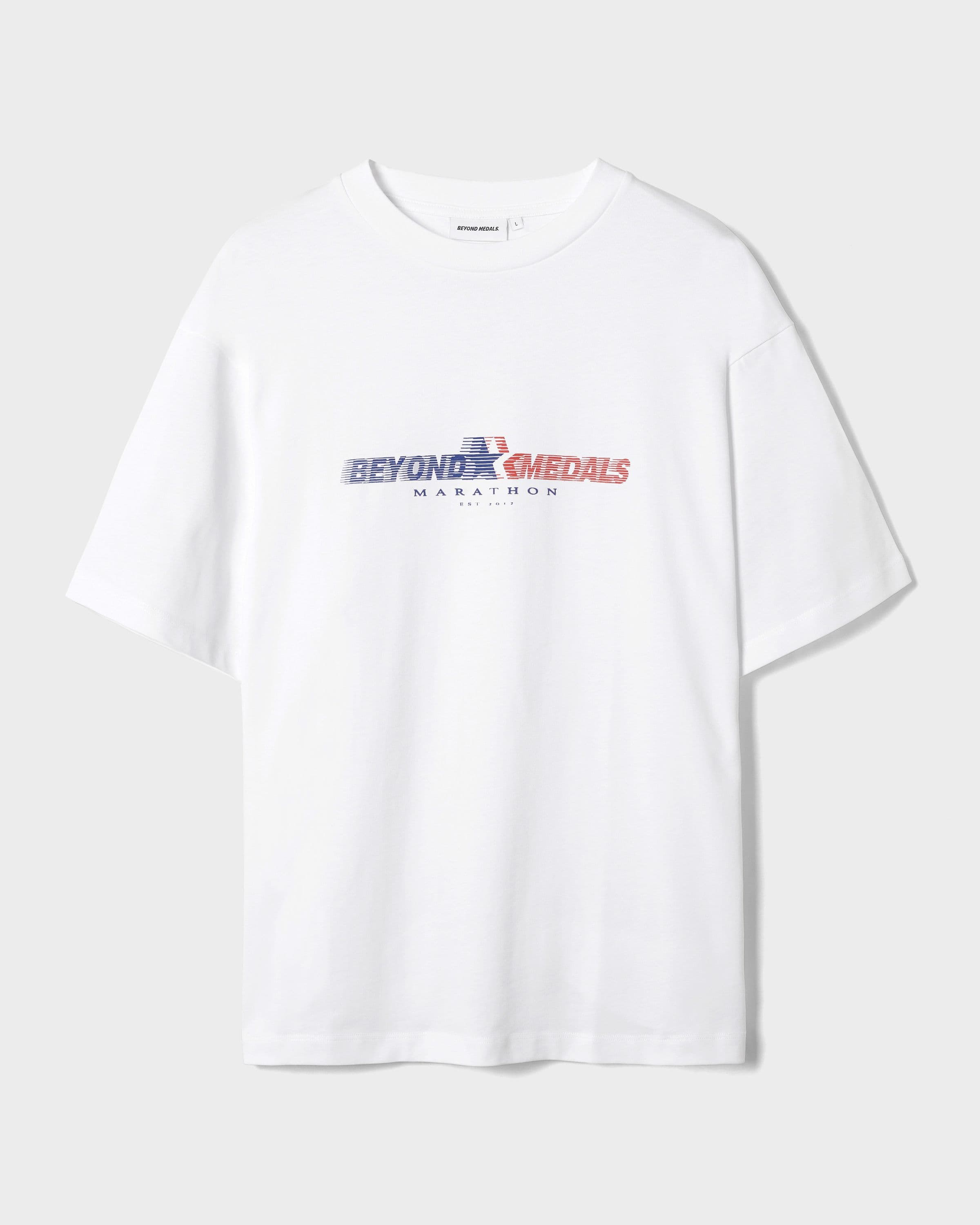 Outwear tshirt, Marathon Tee in white worn by TOR LUNDSTRÖM, Beyond Medals, 2024.