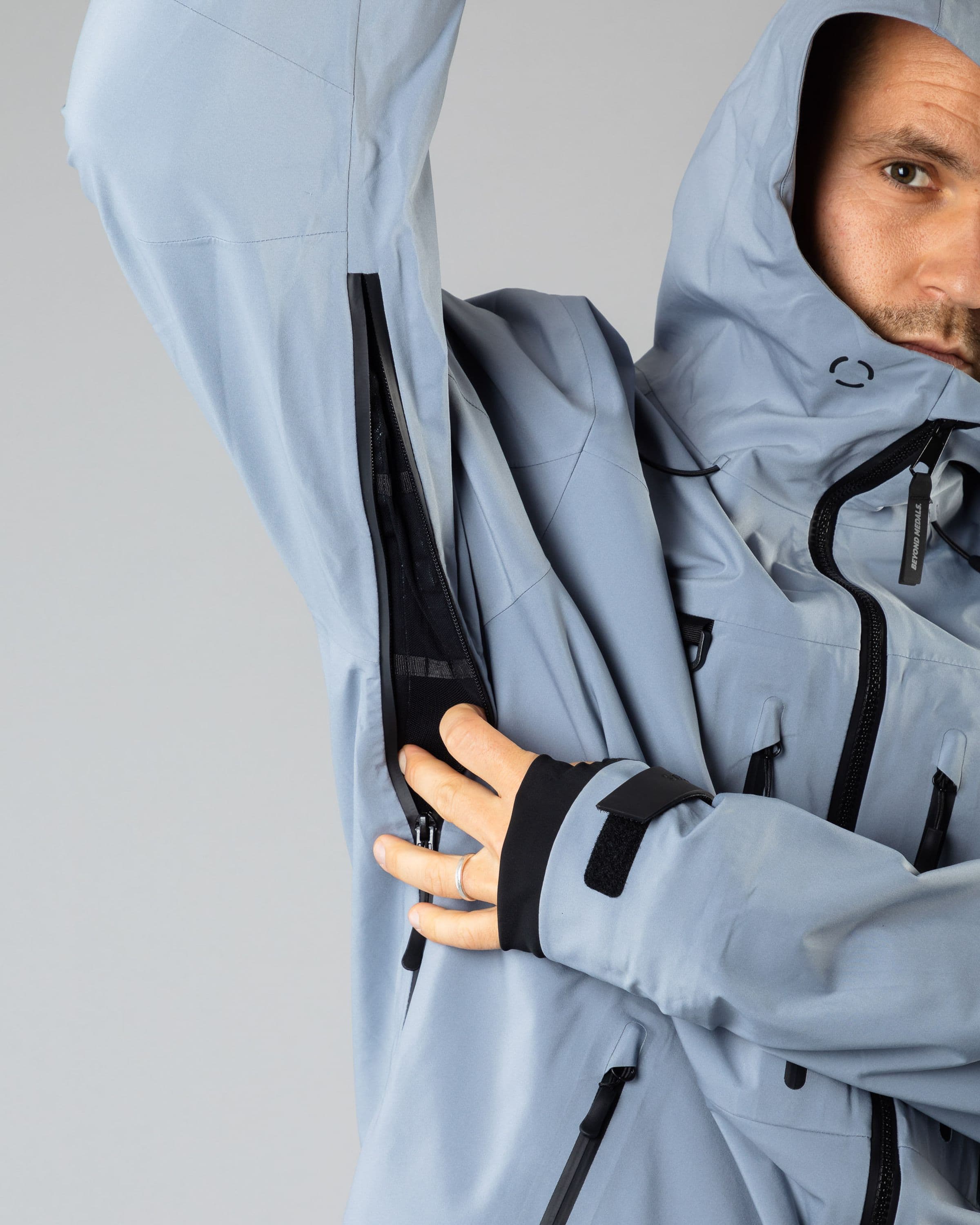 Outerwear clothing, pro tech jacket 3l in pale blue worn by TOR LUNDSTRÖM, Beyond Medals, 2024, detail3