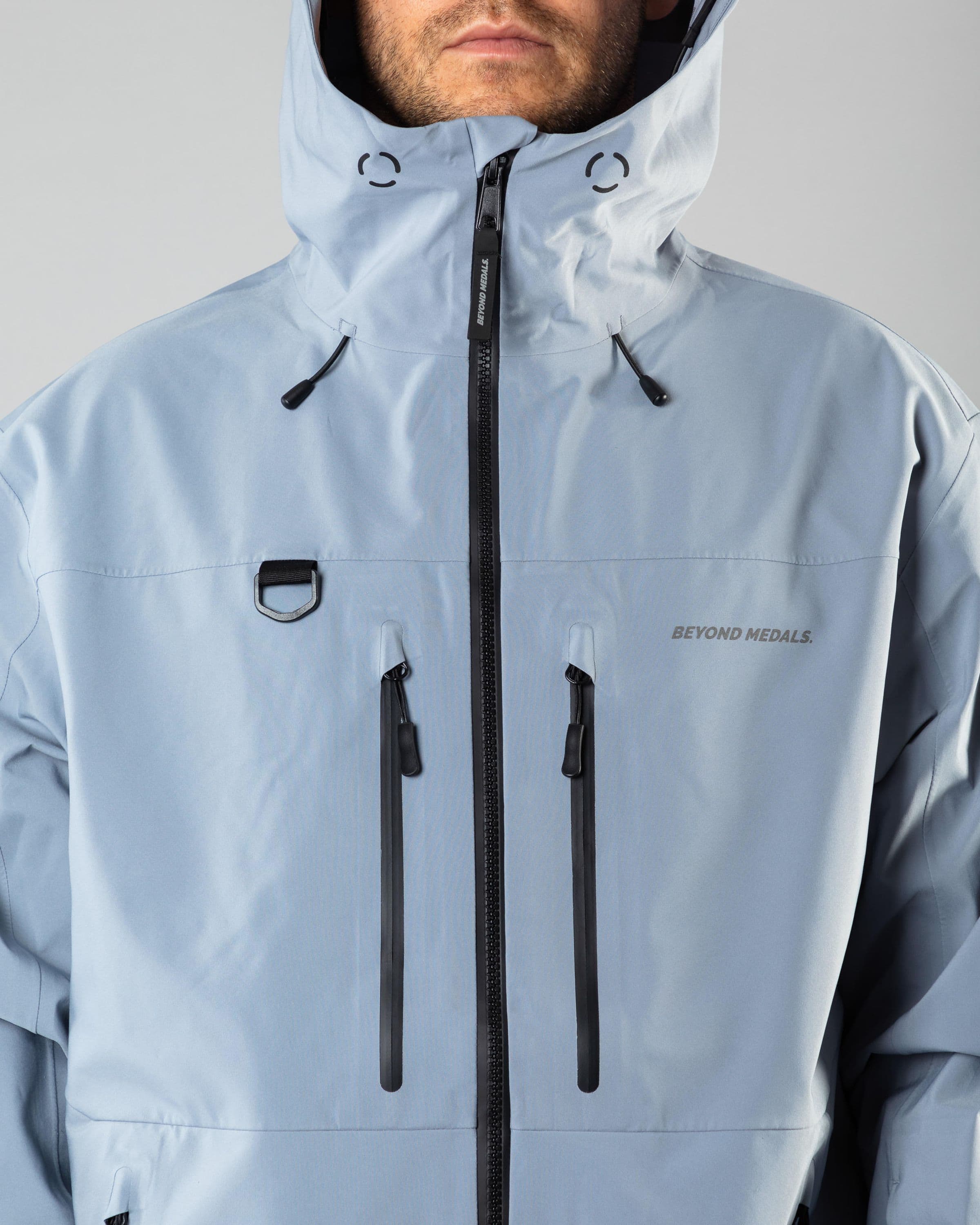 Outerwear clothing, pro tech jacket 3l in pale blue worn by TOR LUNDSTRÖM, Beyond Medals, 2024, detail1