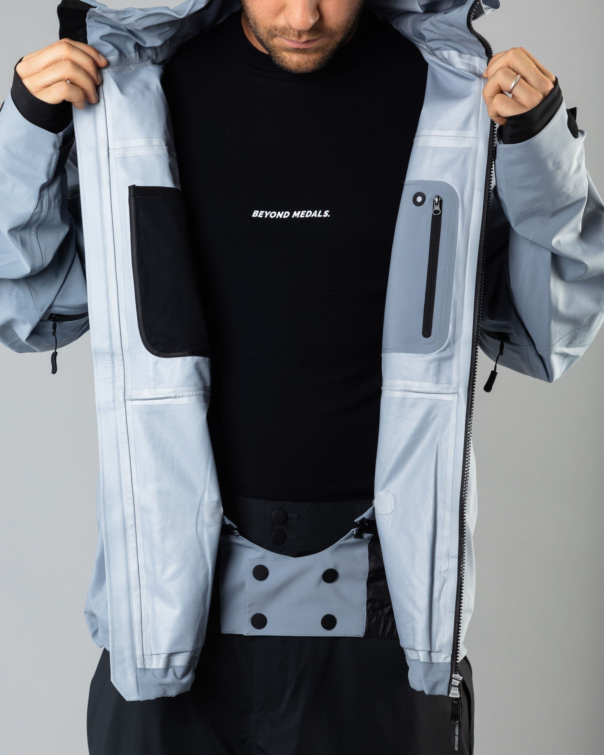 Outerwear clothing, pro tech jacket 3l in pale blue worn by TOR LUNDSTRÖM, Beyond Medals, 2024, detail6