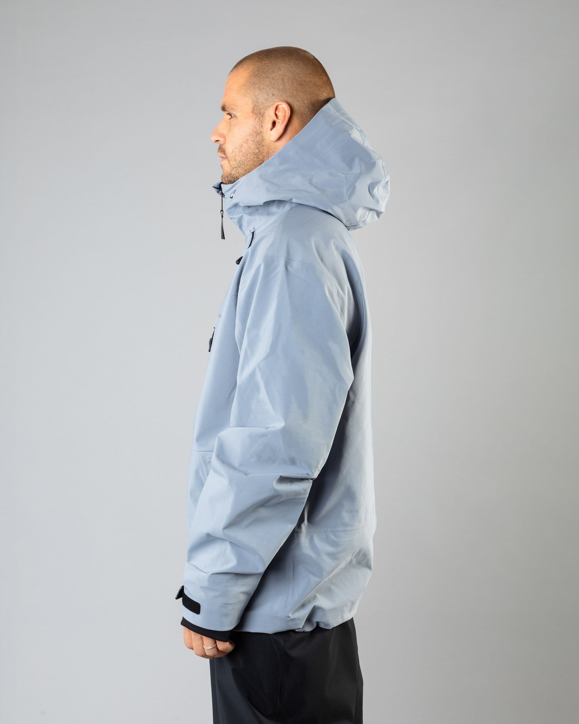 Outerwear clothing, pro tech jacket 3l in pale blue worn by TOR LUNDSTRÖM, Beyond Medals, 2024, side