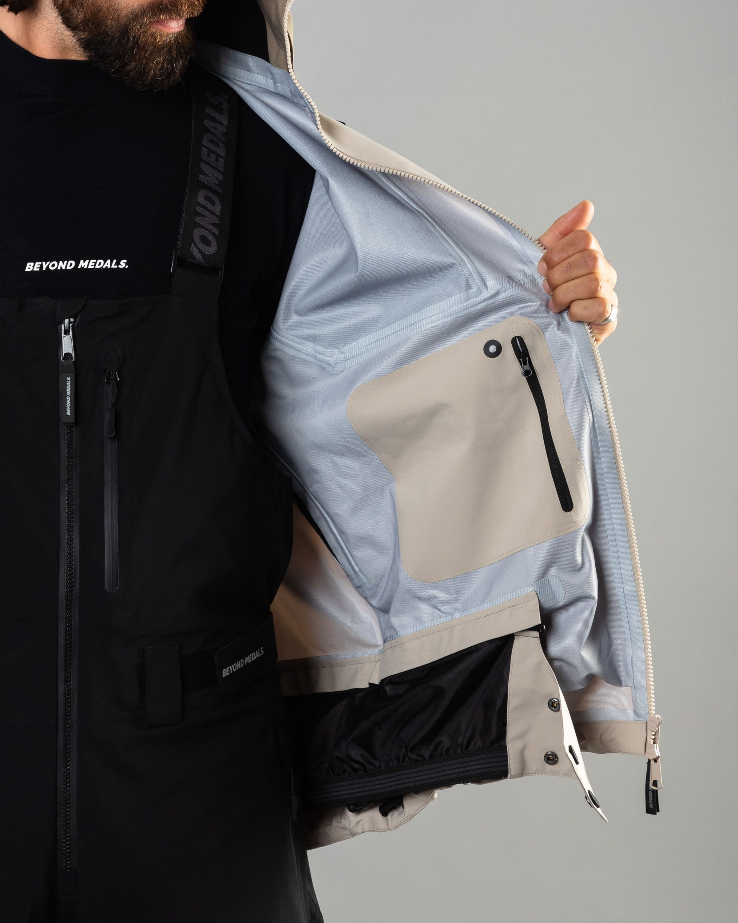 Outerwear clothing, tech jacket 3l in lt.beige worn by ULRIK BADERTSCHER, Beyond Medals, 2024, detail7