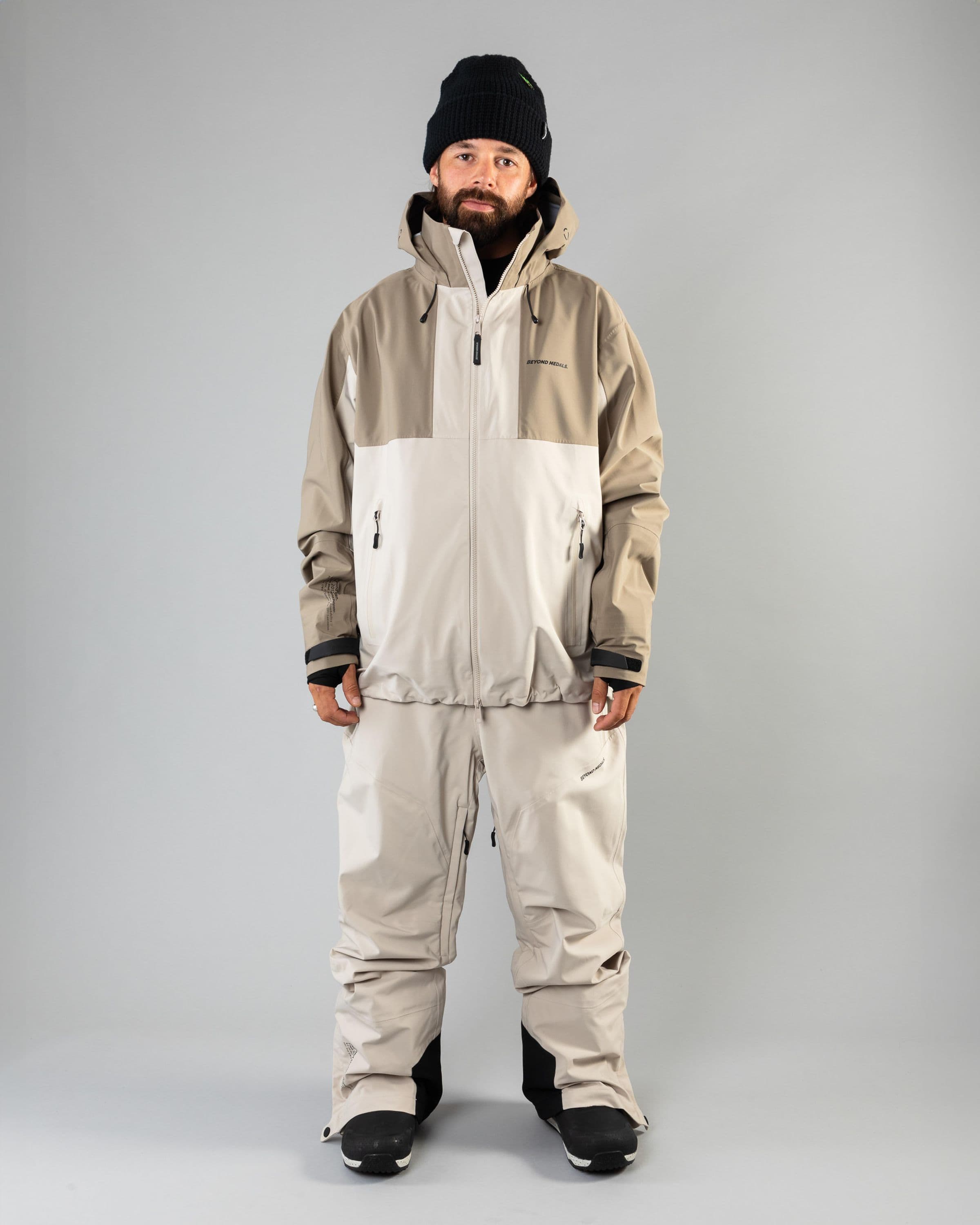 Outerwear clothing, tech jacket 3l in lt.beige worn by ULRIK BADERTSCHER, Beyond Medals, 2024, full front 1