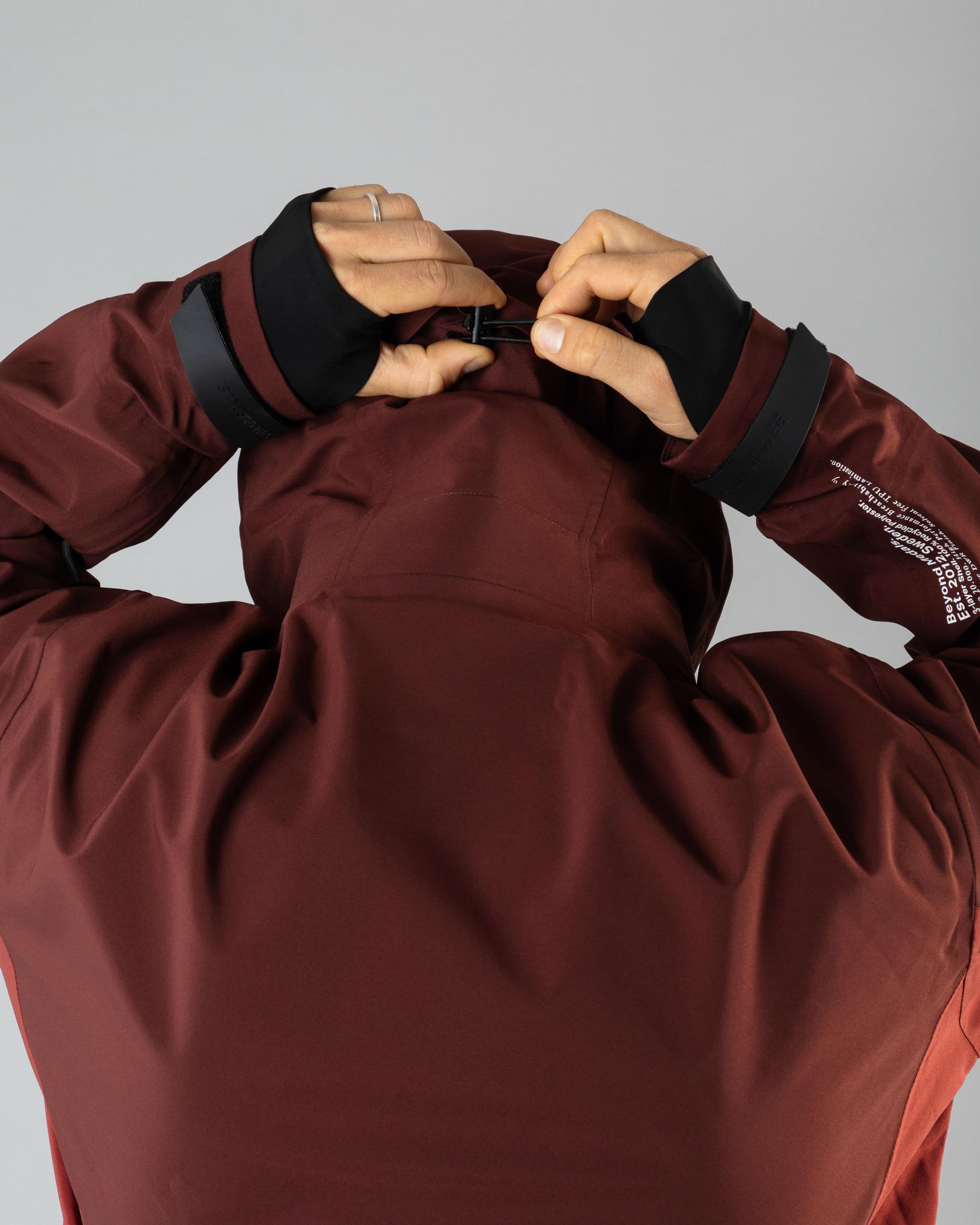 Outerwear clothing, tech jacket 3l in red worn by TOR LUNDSTRÖM, Beyond Medals, 2024, detail1