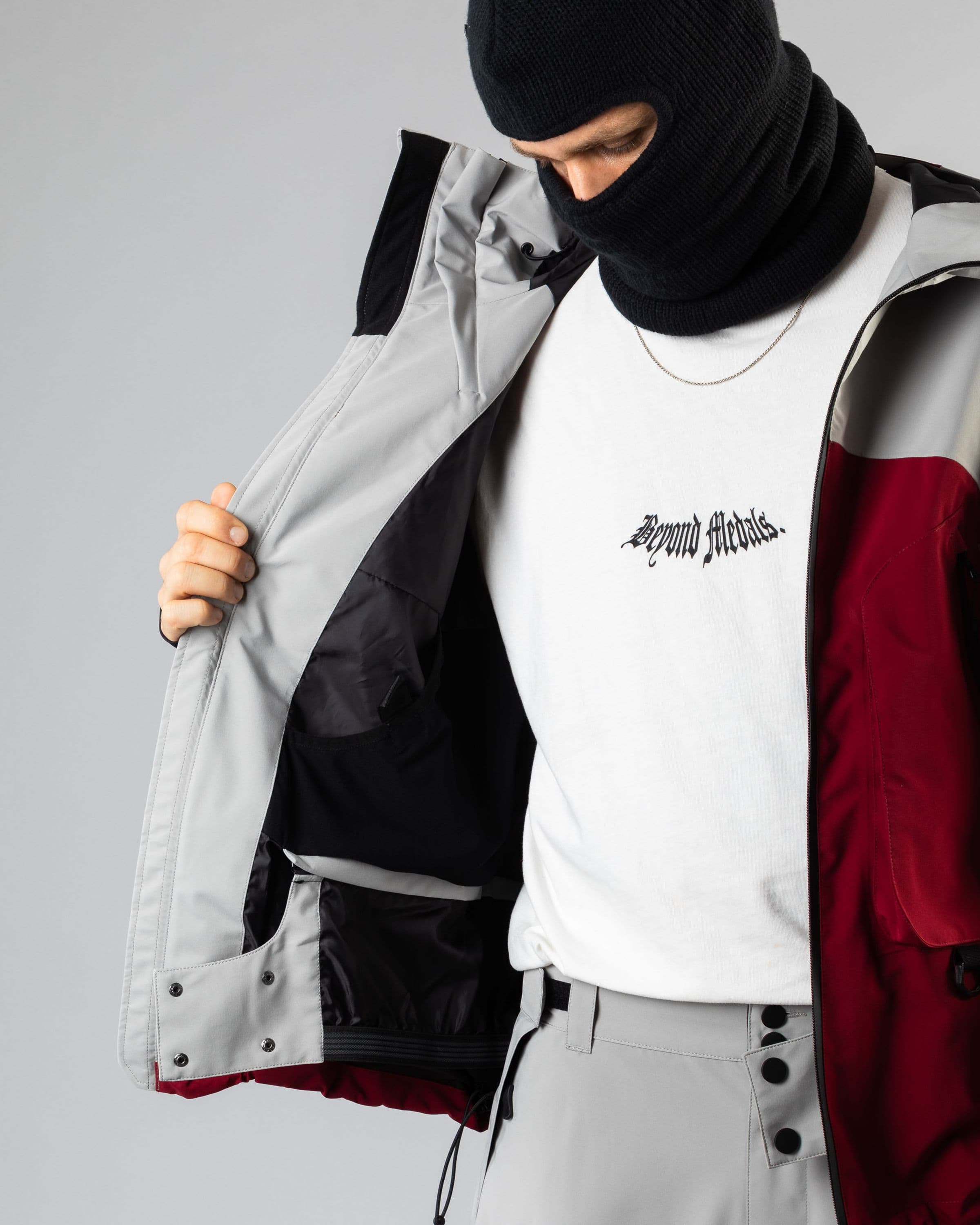 Outerwear clothing, beyond medals x nomadik jacket 3l in red worn by TOR LUNDSTRÖM, Beyond Medals, 2024, detail8