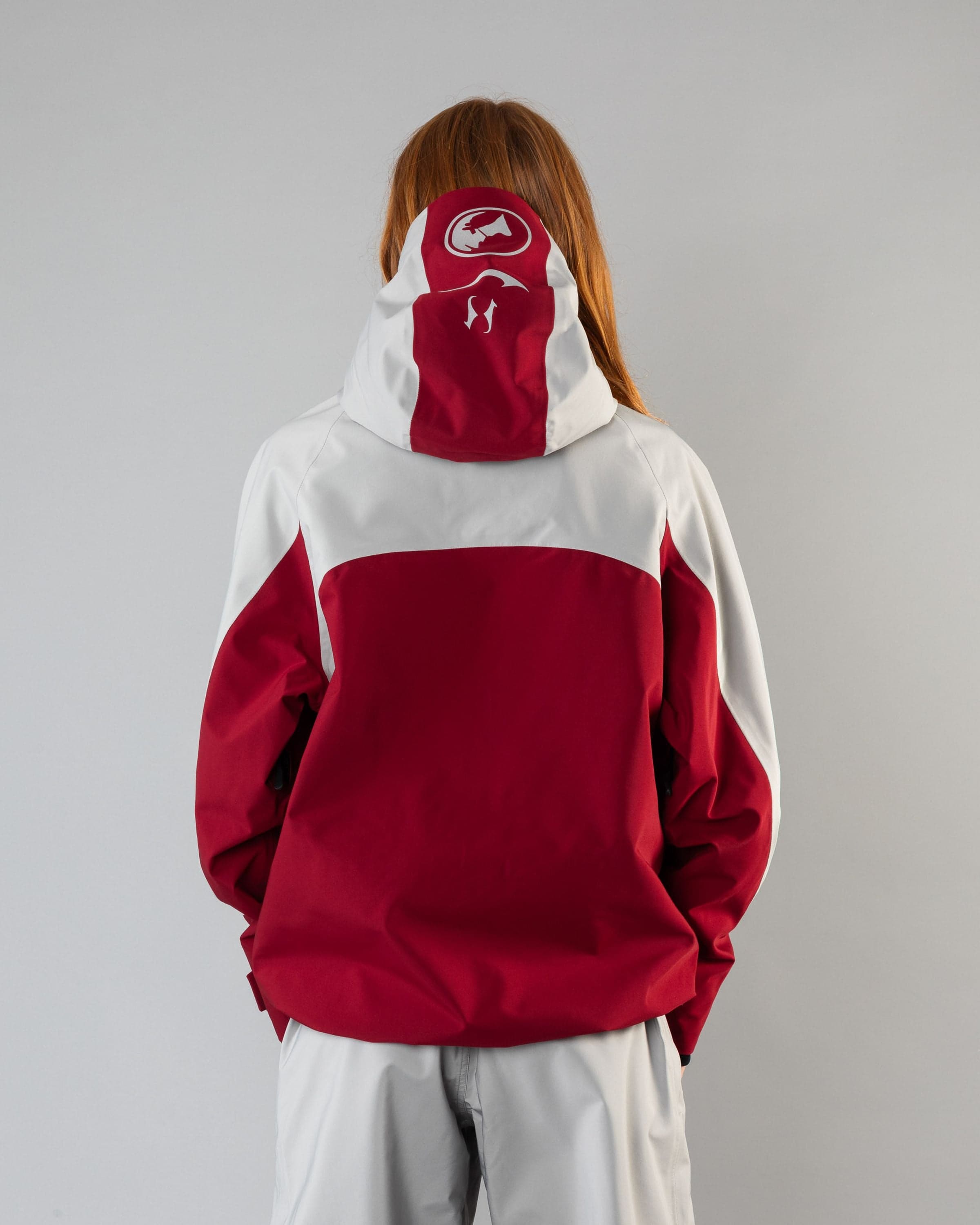Outerwear clothing, beyond medals x nomadik jacket 3l in red worn by model, Beyond Medals, 2024, back