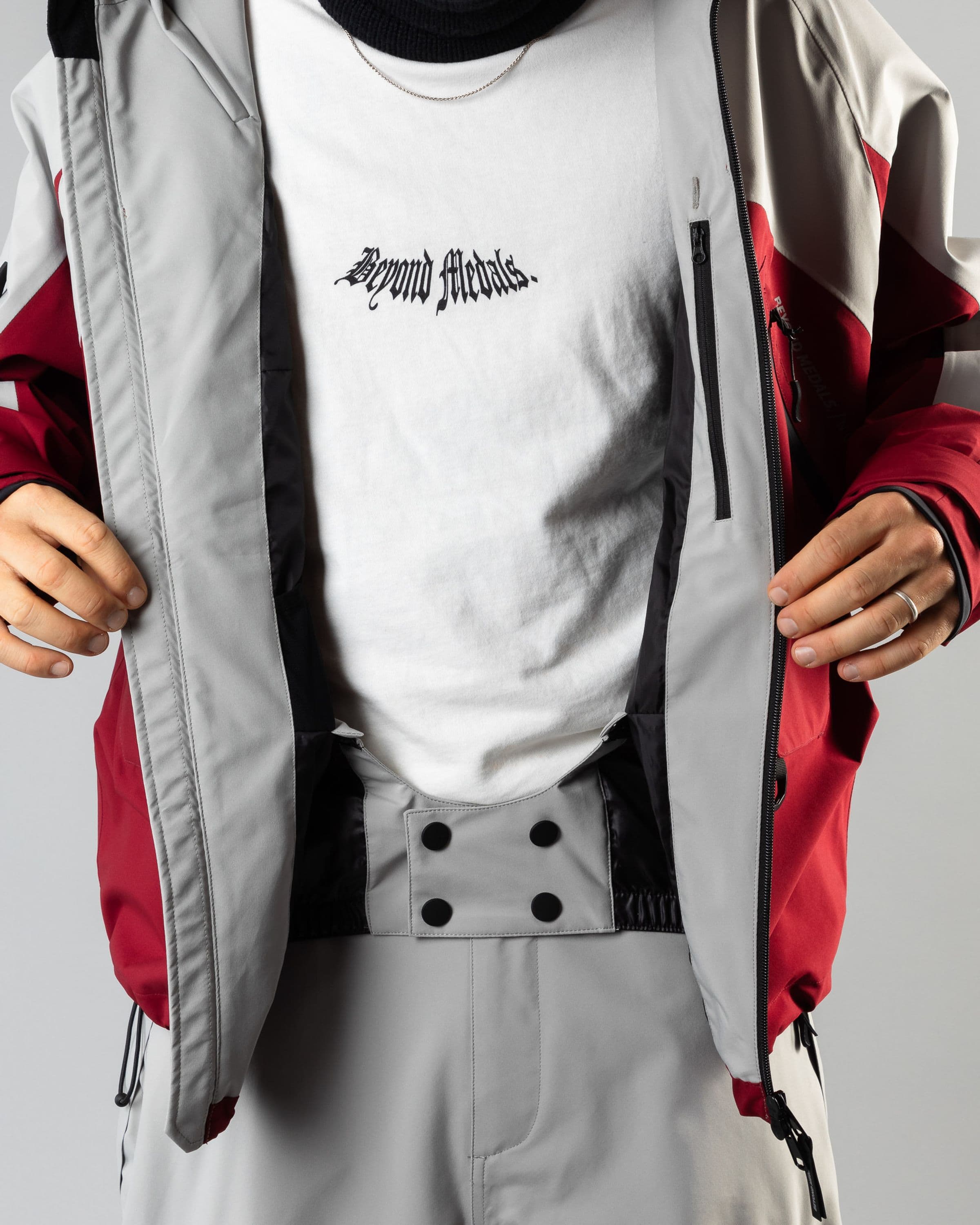 Outerwear clothing, beyond medals x nomadik jacket 3l in red worn by TOR LUNDSTRÖM, Beyond Medals, 2024, detail6