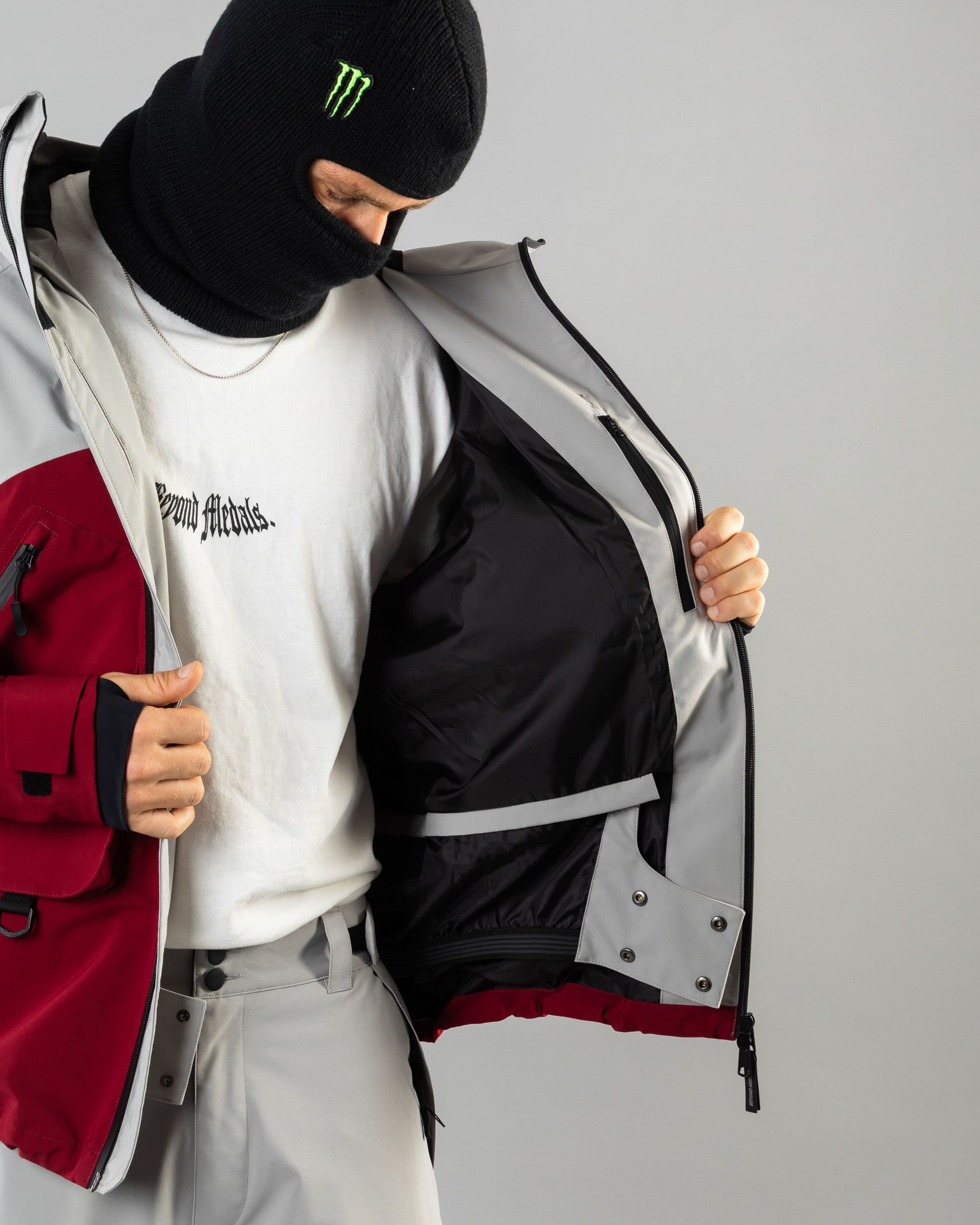 Outerwear clothing, beyond medals x nomadik jacket 3l in red worn by TOR LUNDSTRÖM, Beyond Medals, 2024, detail7