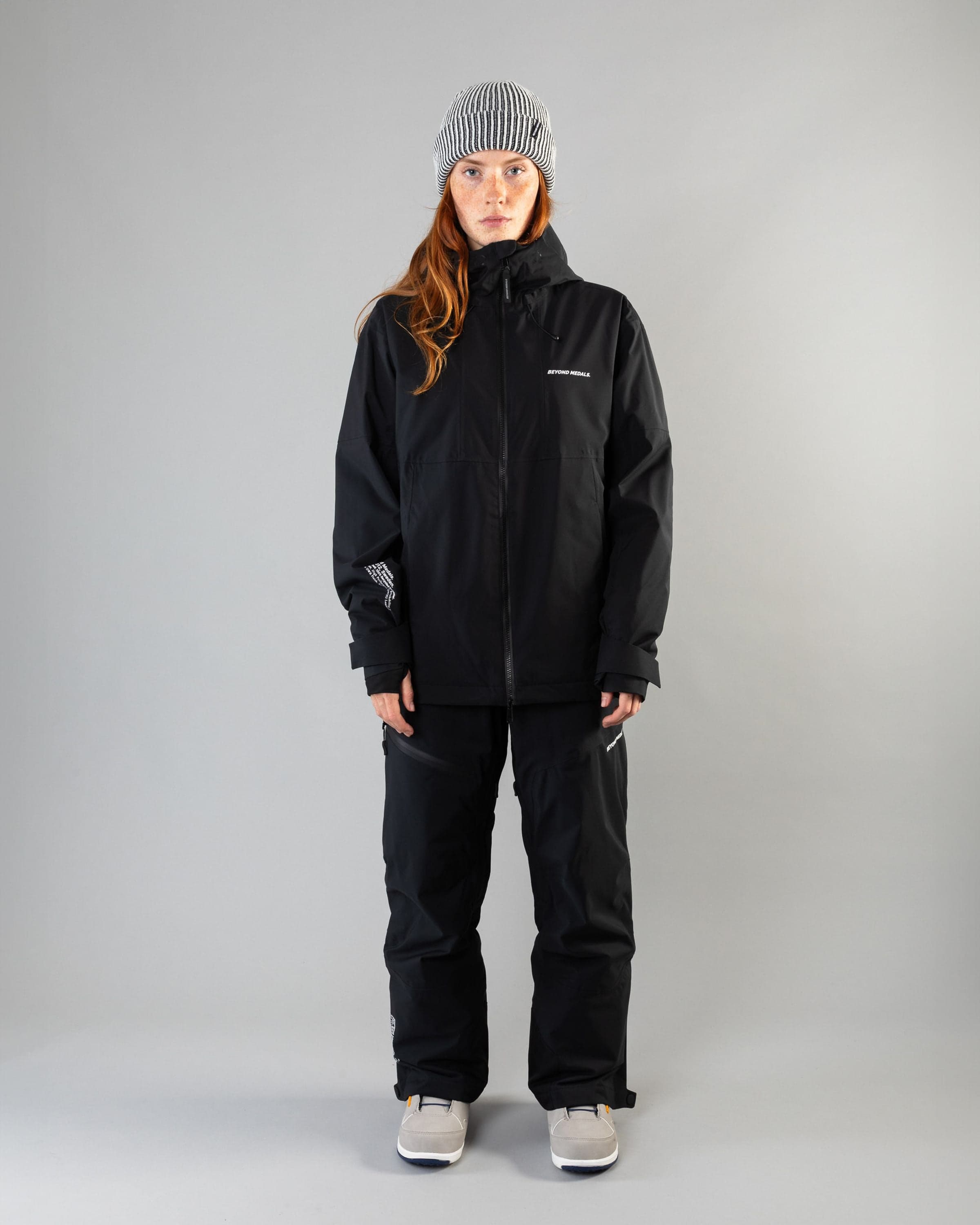 Outerwear clothing, fullzip jacket 2l in black worn by model, Beyond Medals, 2024, full