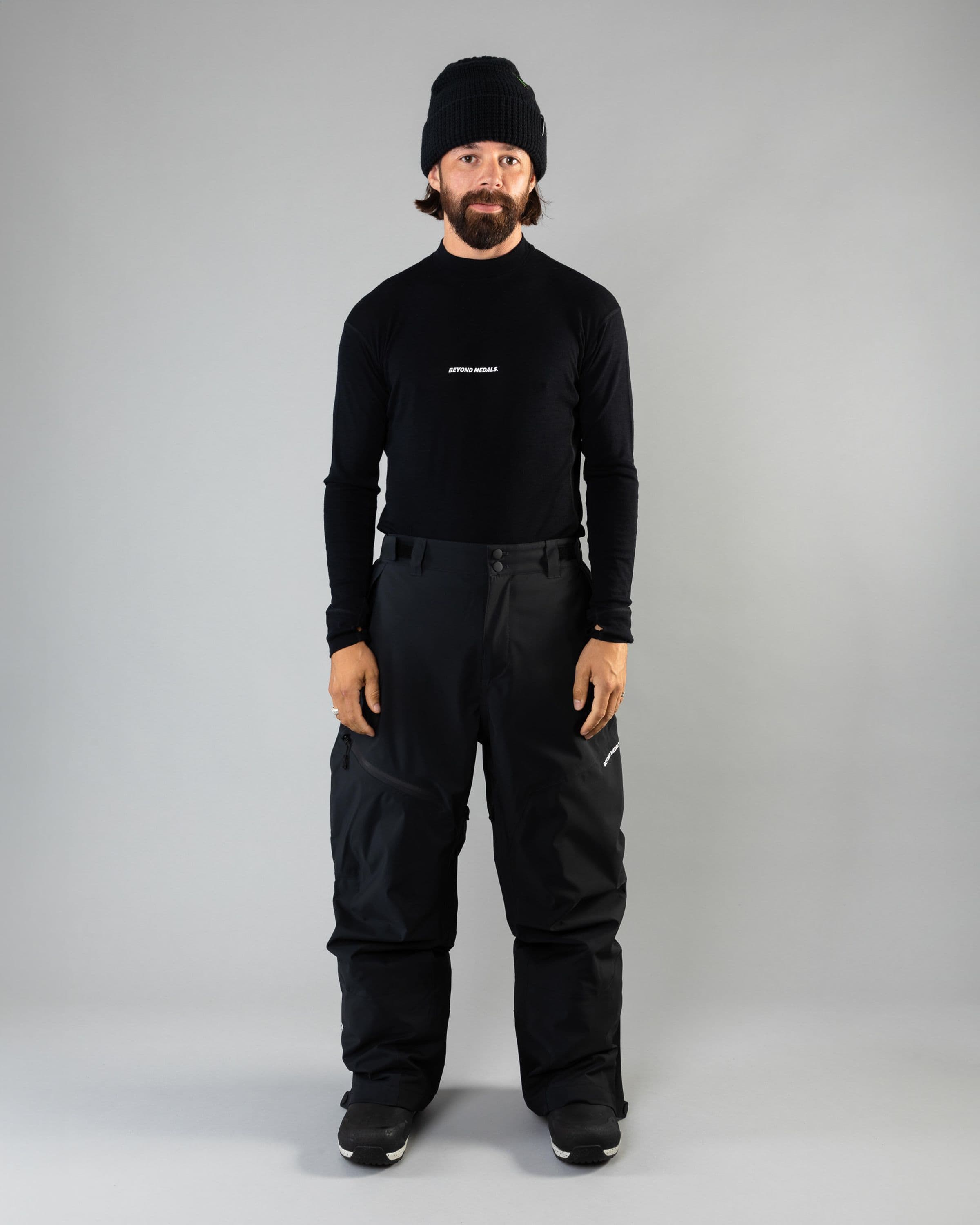 Outerwear clothing, zip pants 2l in black worn by ULRIK BADERTSCHER, Beyond Medals, 2024, full front