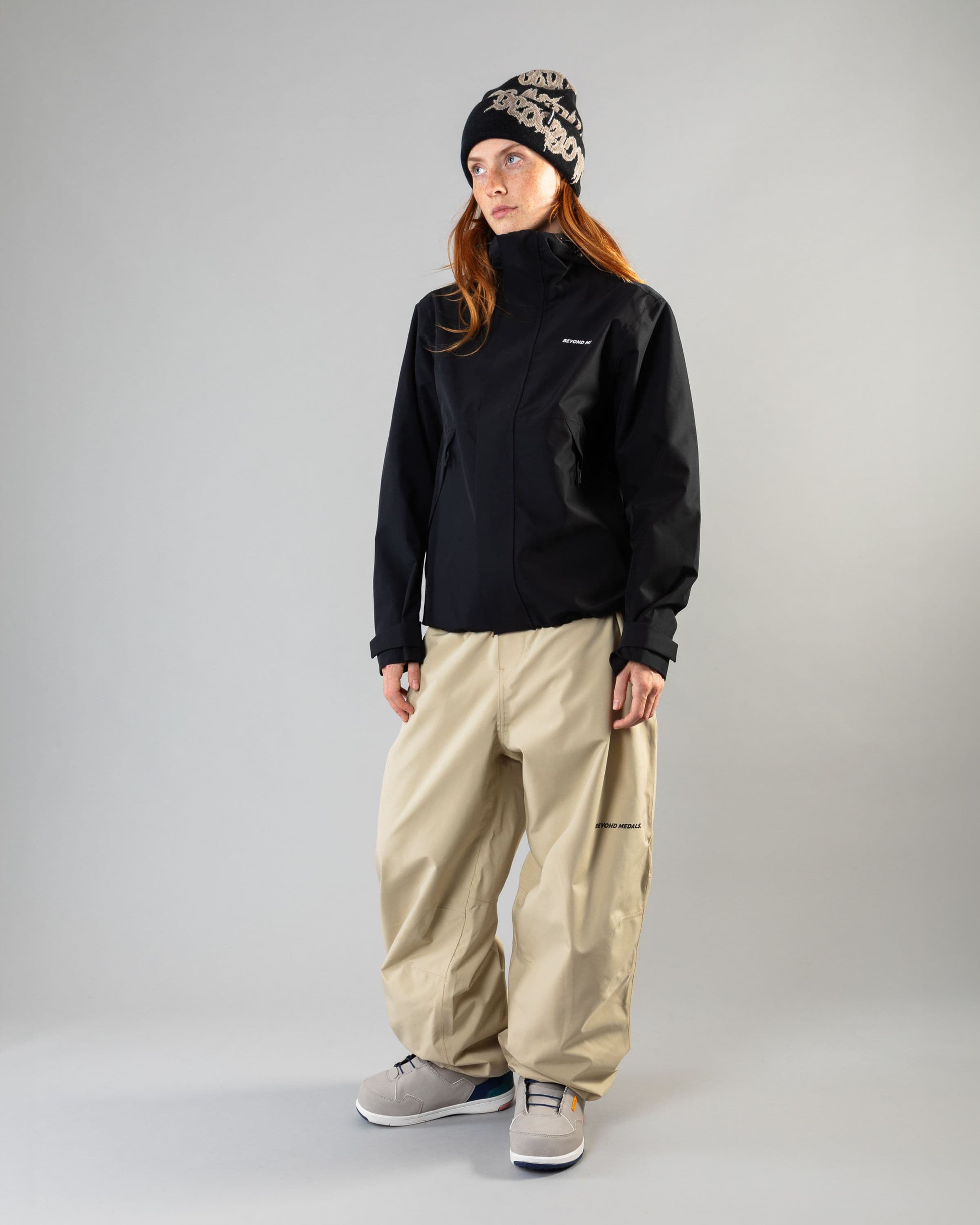 Outerwear clothing, the jacket in black worn by model, Beyond Medals, 2024, full front outer3