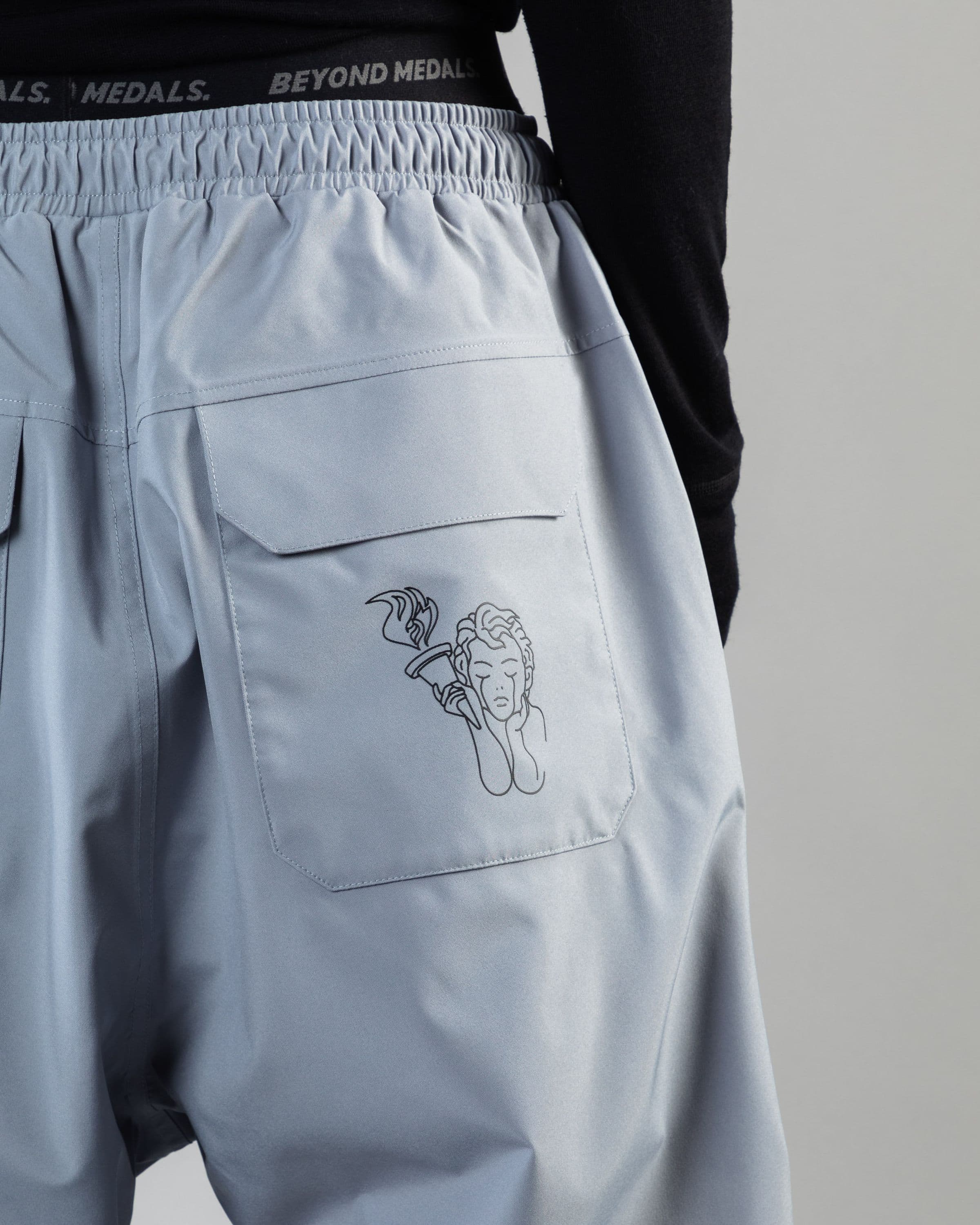 Outerwear clothing, park pants in pale blue worn by KEVIN BÄCKSTRÖM, Beyond Medals, 2024, detail2