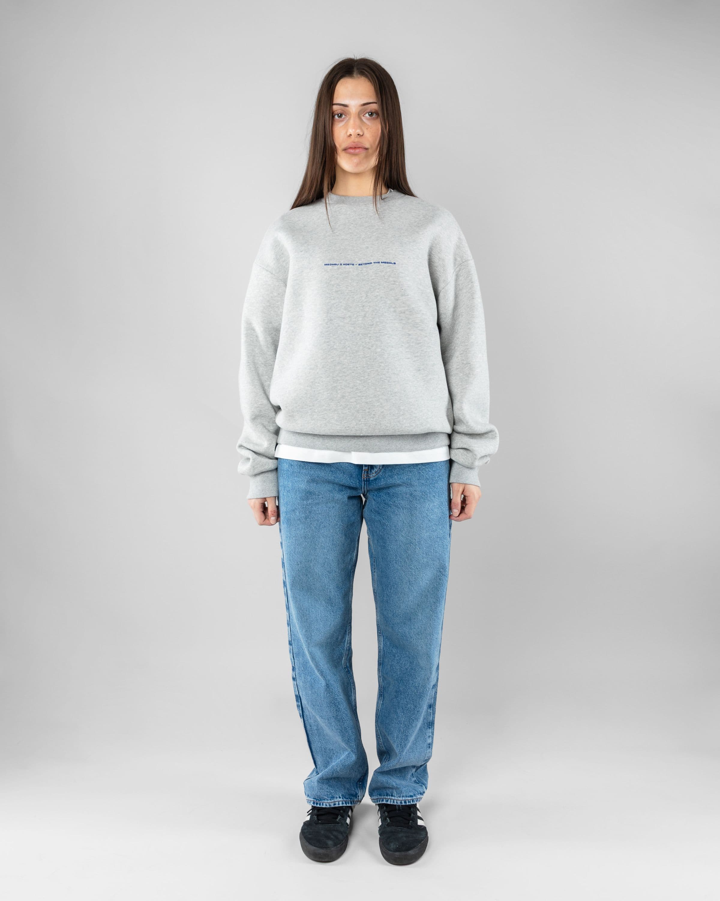 Hokkaido Crewneck Beyond Medals Snowboard & Streetwear Model image front with Saga as model