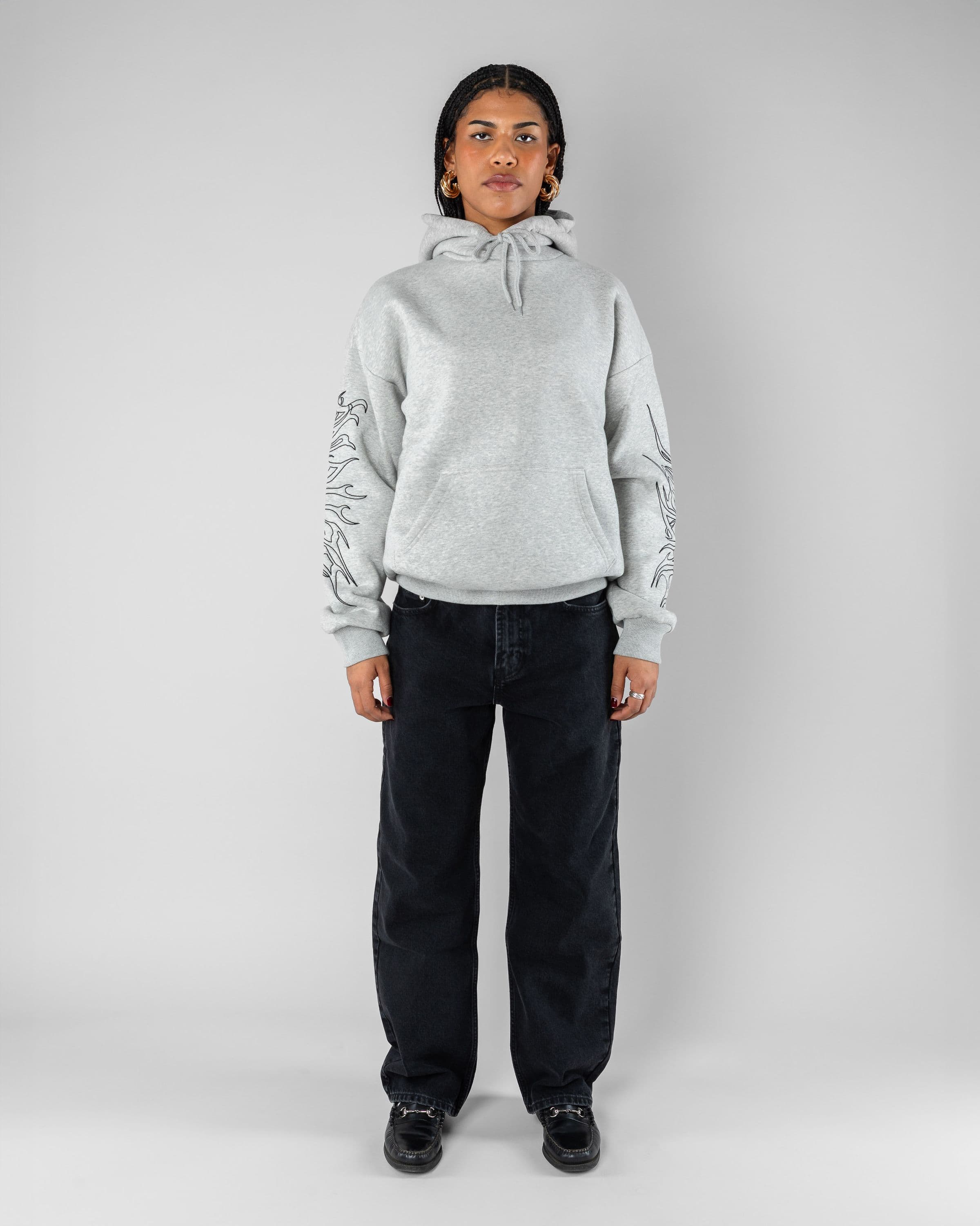 Sin Hoodie Beyond Medals Snowboard & Streetwear Model image front with Mimi as model